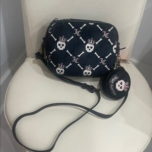 Juicy Couture Black and Pink Skull Crossbody Bag